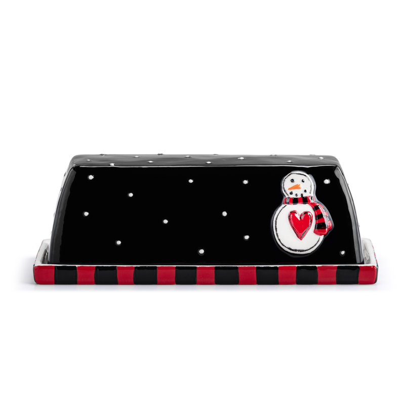 Snowman Polka Dot Butter Dish - 7X3in