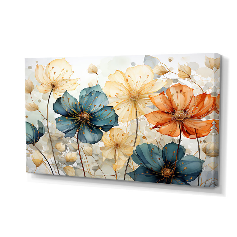 «Teal Orange Petal Mosaics I», reproduction d'art sur toile