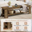 Banc de chambre de 63 po de long avec tablette de rangement, banc de ferme pour lit très grand / très grand lit, brun rustique