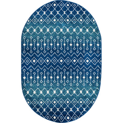 Tapis bleu / ivoire en polypropylène tissé à la machine Briehn