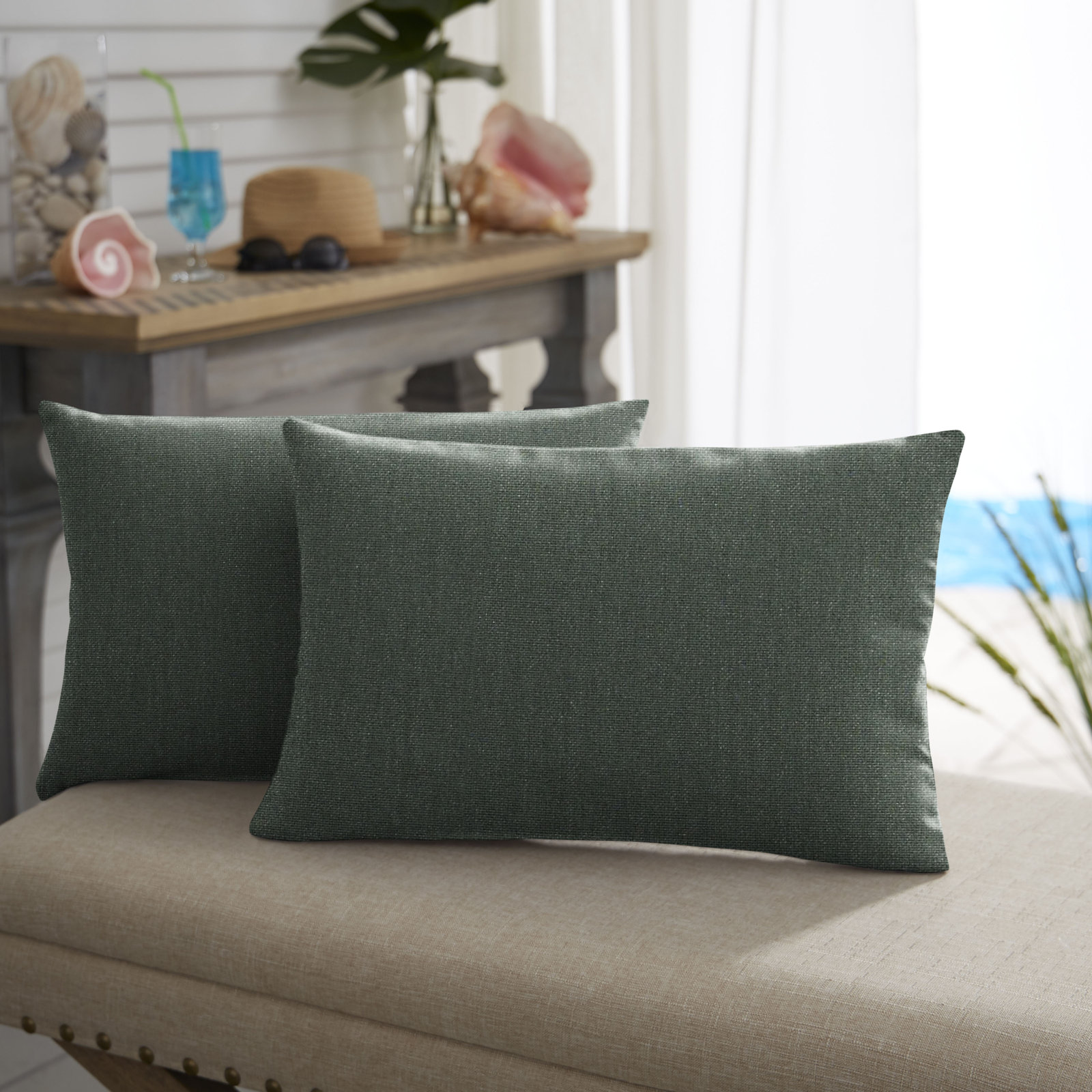 16" x 26" Sunbrella® Pillow Cover and Insert, 13" H x 20" W, Dark Green