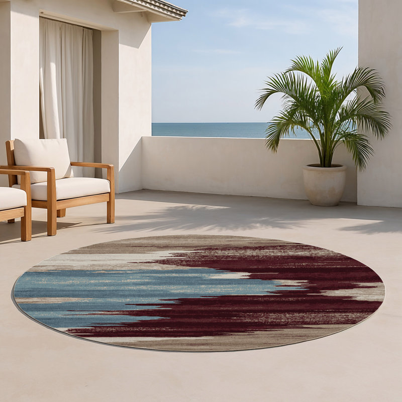 Watercolor Gray Indoor and Outdoor Area Rug, Round 5'