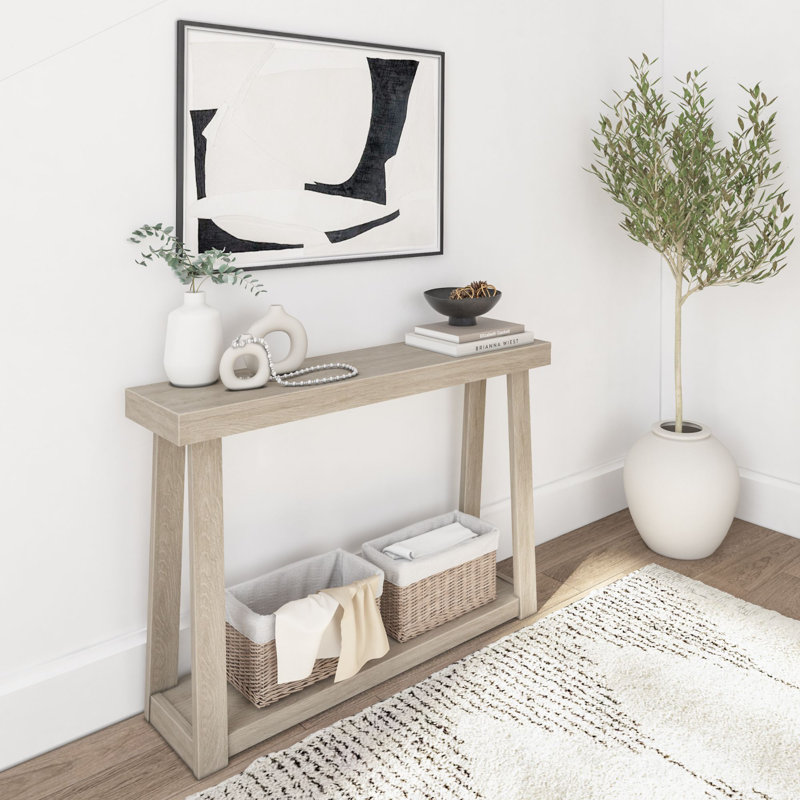 Beckett Solid Wood Console Table, Seashell, 32" H x 46.25" W x 12" D