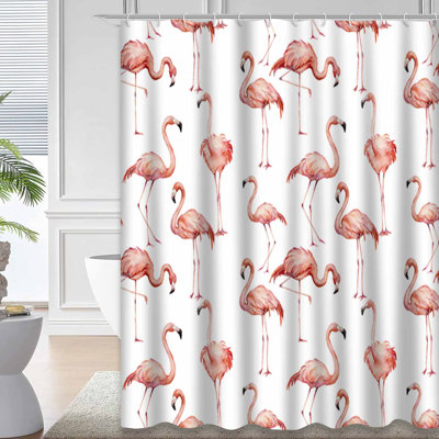 Rideau de douche aquarelle rose flamant rose avec 12 crochets