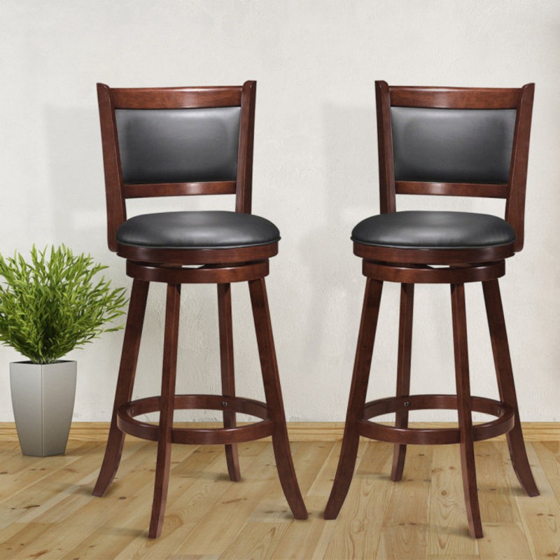 2 pièces 29 pouces tabouret de bar pivotant en bois avec siège rembourré en PVC, Brun