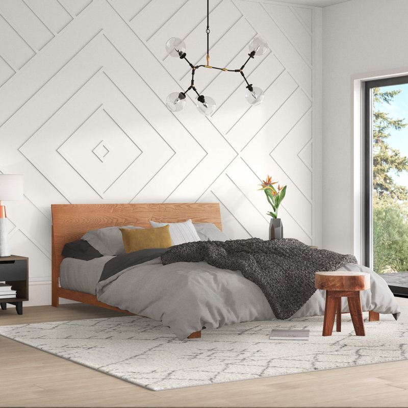 Lit plateforme au fini noyer cendré de taille grand Poitra, H 32,4 po x l 63,9 po x L 85,75 po, Grand