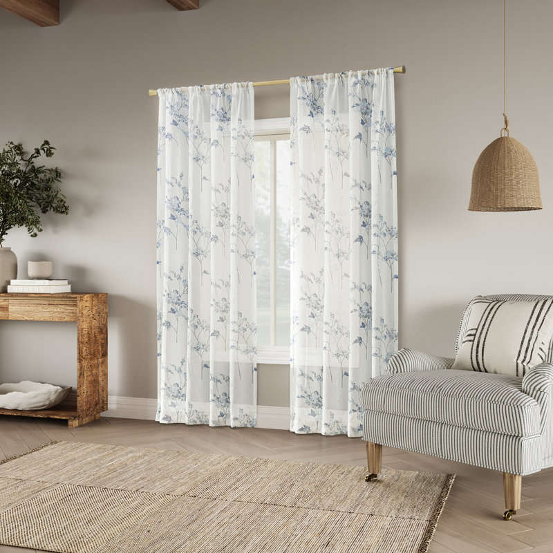 Rideau transparent avec passe-tringle Margot, L 50 po x L 63 po, Bleu
