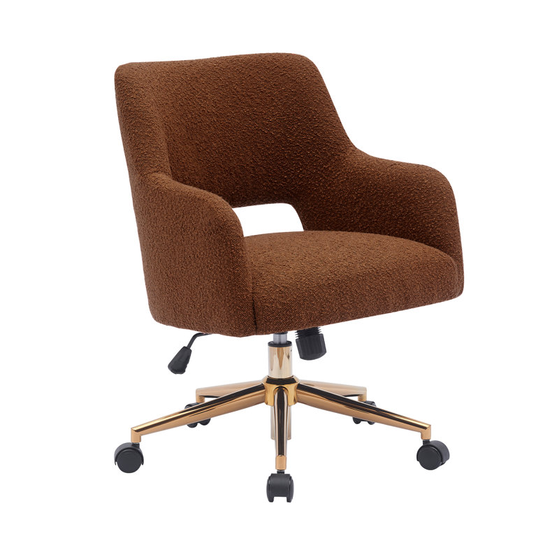 33'' H Boucle Upholstered Rolling Task Chair, Rust Orange