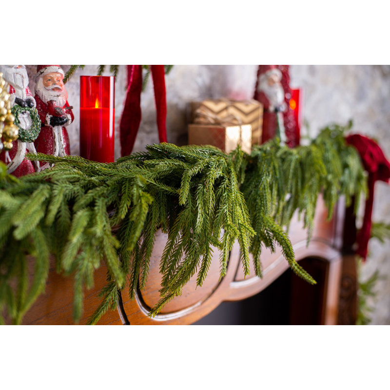 Norfolk Collection - Real Touch Norfolk Pine Christmas Holiday Front Door Garland Table Runner, 15' L