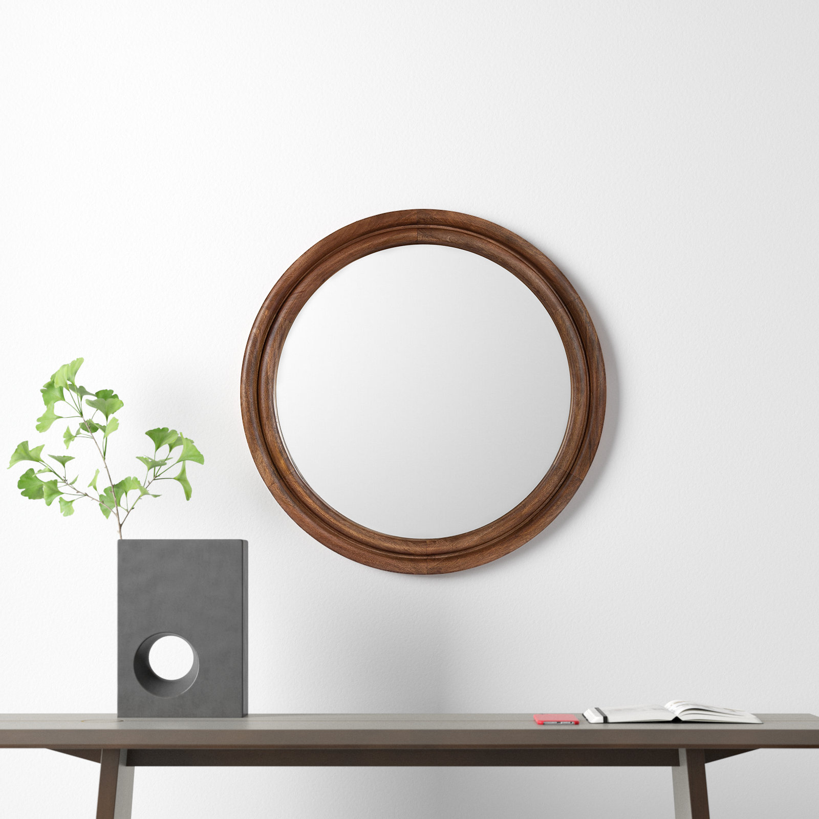 Larina Solid Wood Round Mirror