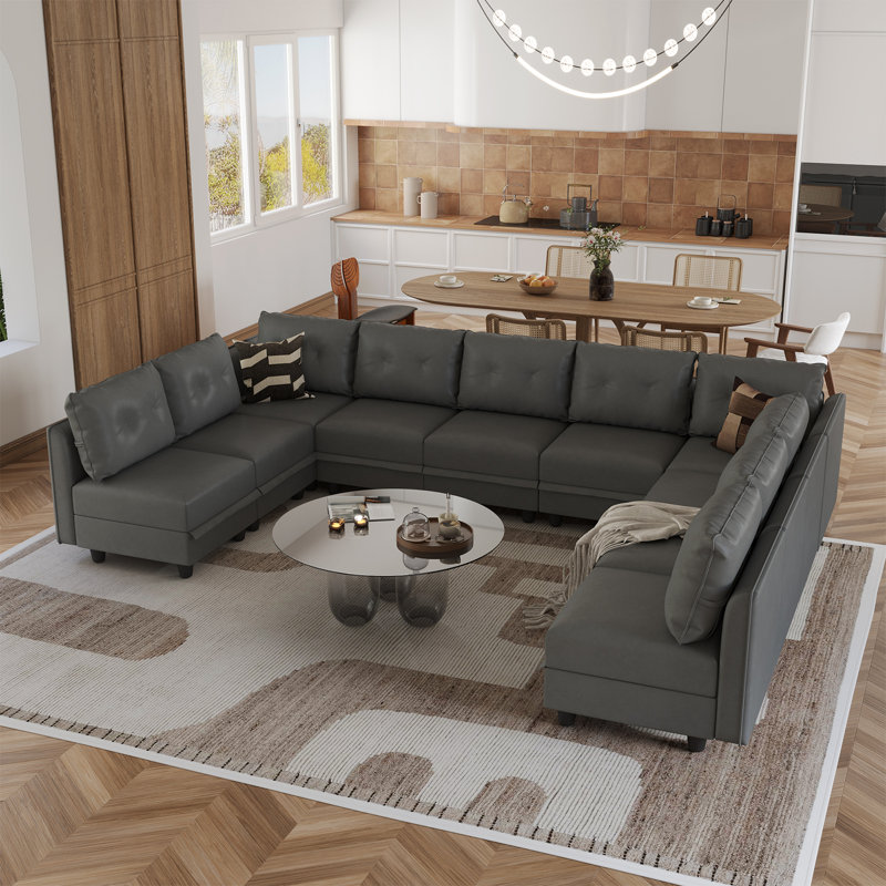 Accoudoir modulaire rembourré courbé avec rangement Brizzia, Mélange de polyester gris