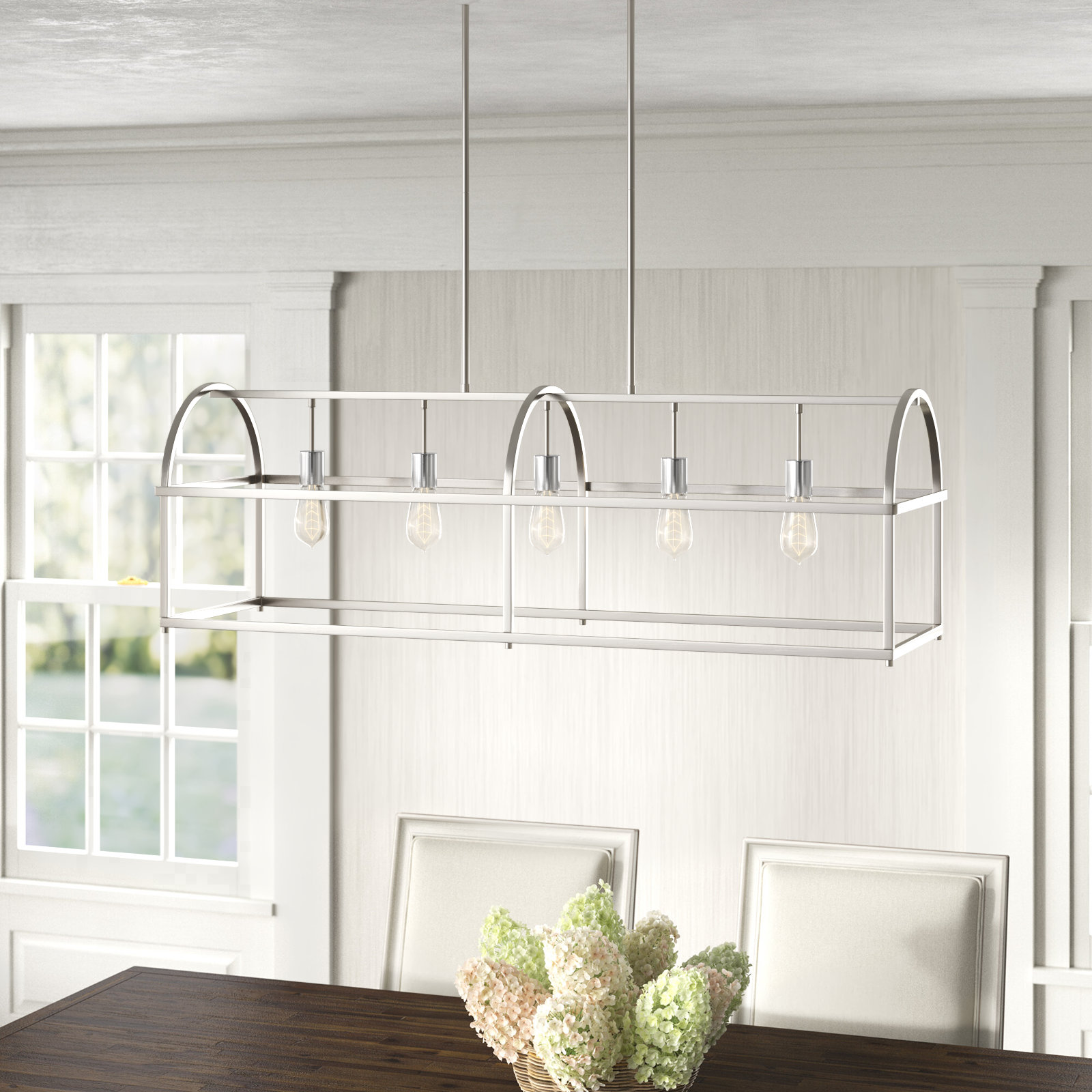 5 Light Dimmable Pendant, Brushed Nickel