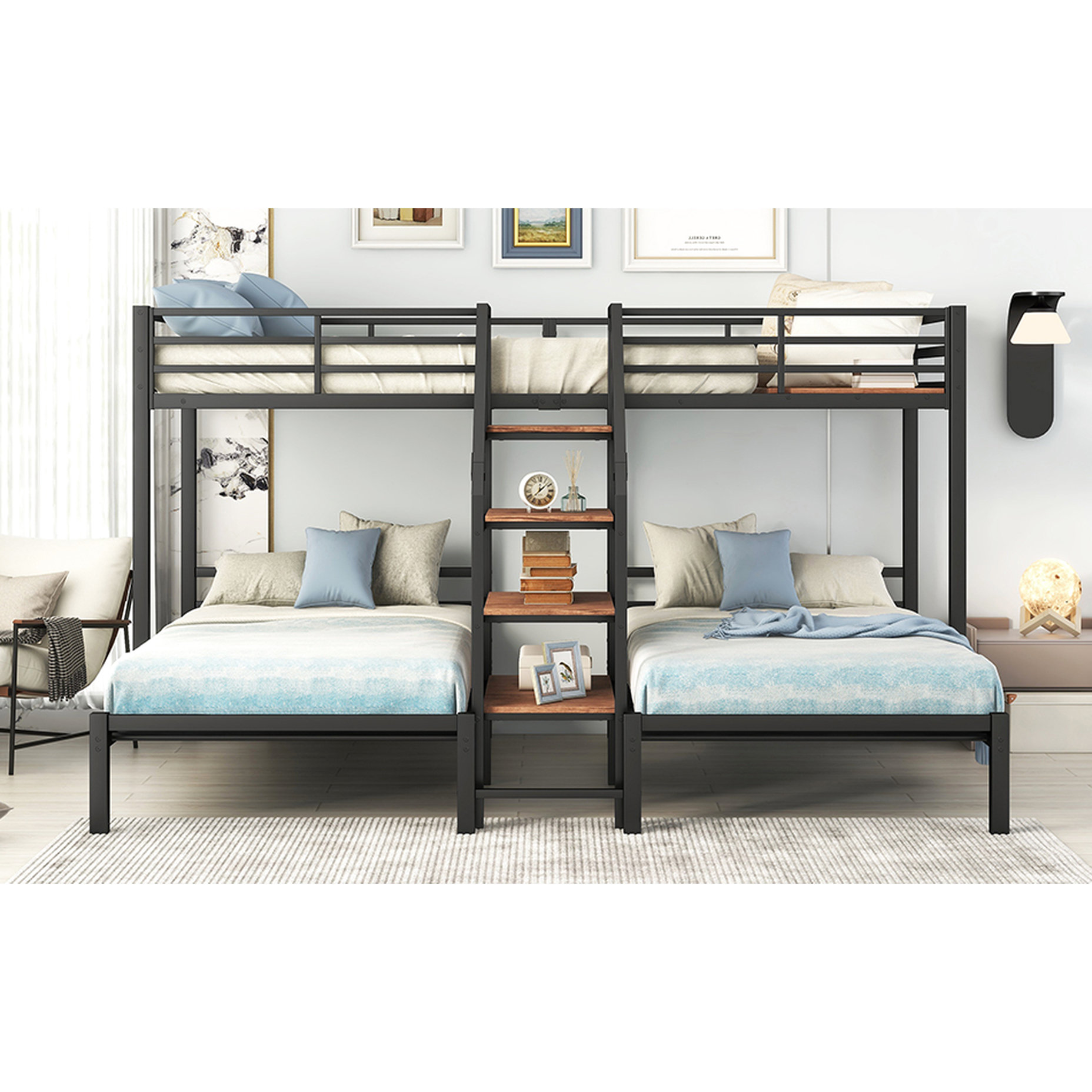 17 Stories Metal Twin Over & Bunk Bed, Silver With Storage And ...