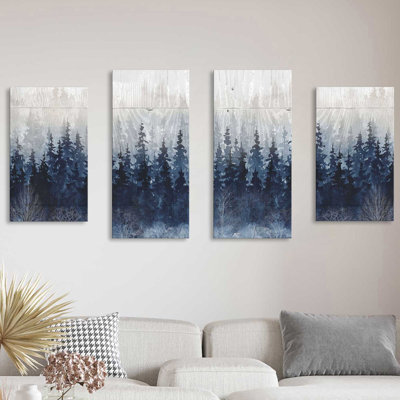 «Misty Indigo Forest» par Carol Robinson, reproduction sur toile sans cadre 4 pièces