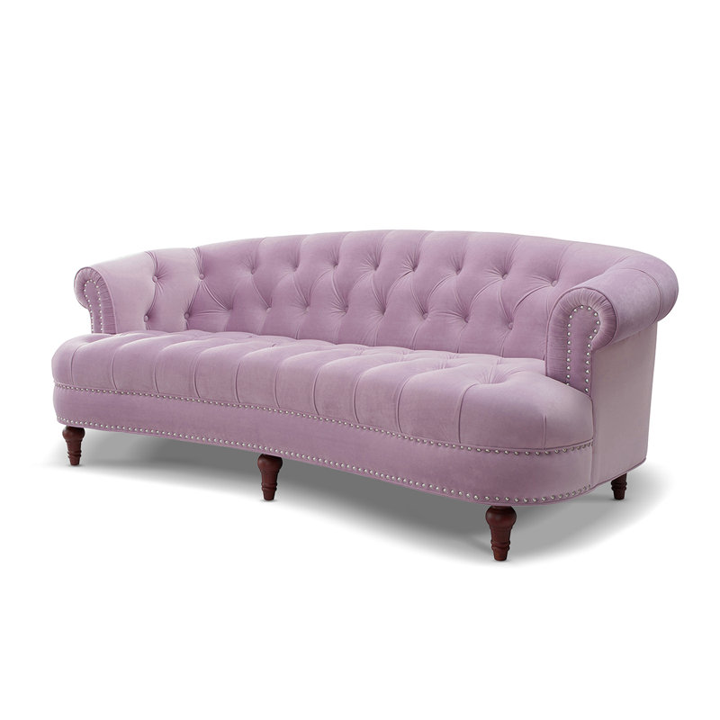 Chesterfield en velours à accoudoirs arrondis Joannes, Vert olive, H 32 po x l 83,5 po x P 38 po