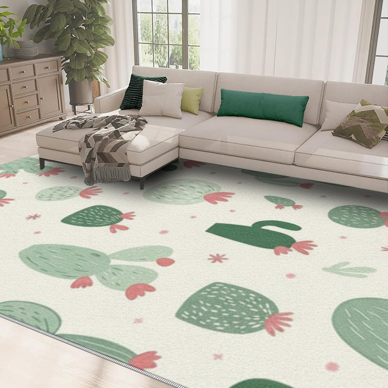 Creamy Green Cactus area rugs for Living Room, Soft and Comfortable, Suitable for all seasons, easy to maintain, machine washable Indoor floor mat, Under Table Farmhouse suitable for Bedroom, Dining Room, Study, Patio, Balcony, Home Decor