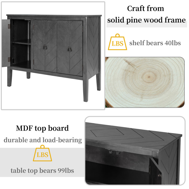 Crédence de bureau à 3 portes de 37 po de largeur, Gris
