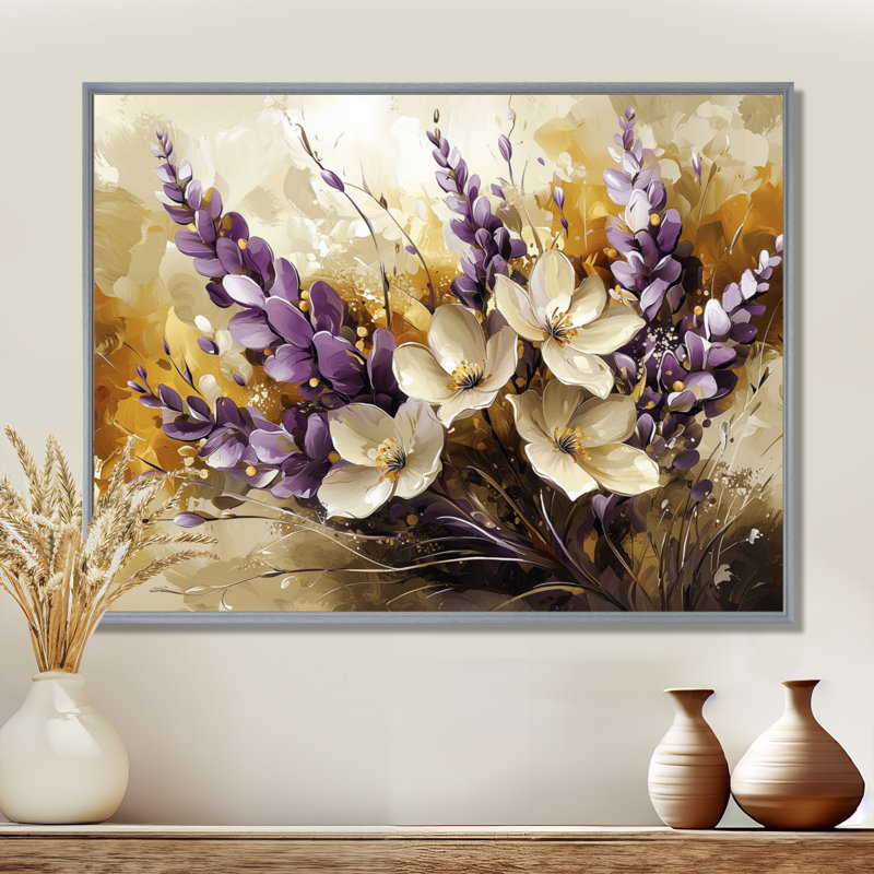 Jahanahn - Floral Canvas Art Print, Argent, H 12 po x l 20 po, Impression encadrée flottante