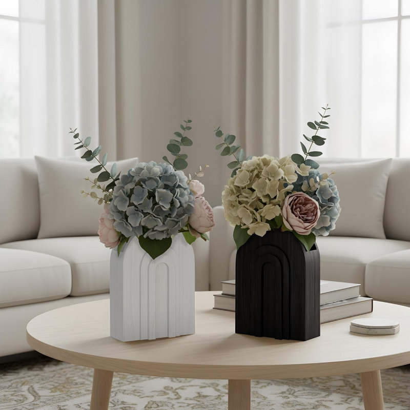 Ensemble de 2 vases muraux en bois noir et blanc pour fleurs séchées
