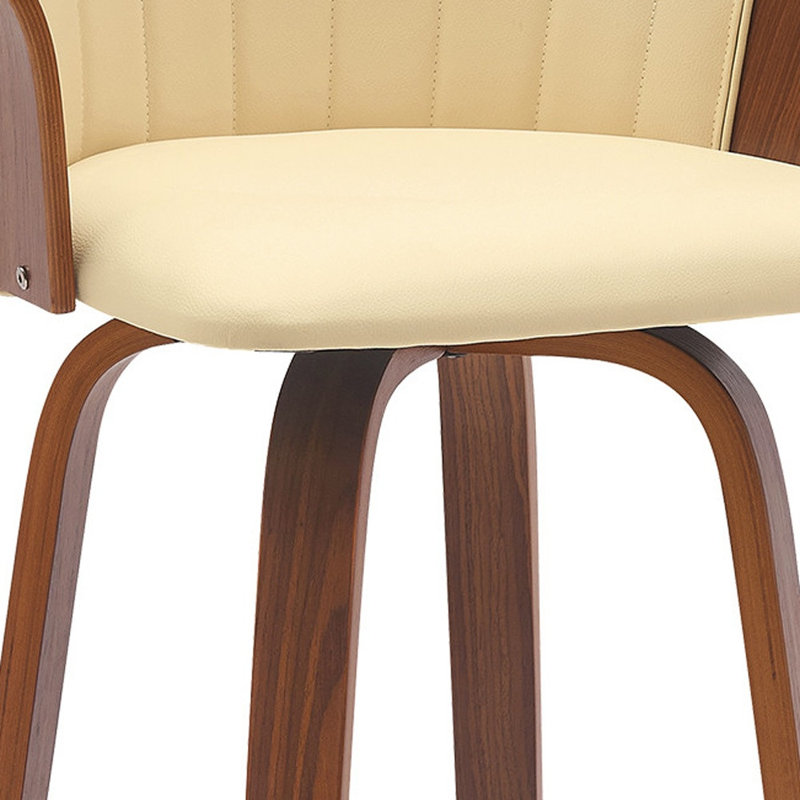Boeschen Swivel Counter or Bar Height Upholstered Bar Stool with Arms and Footrest in Wood, Bar Stool (30” Seat Height)