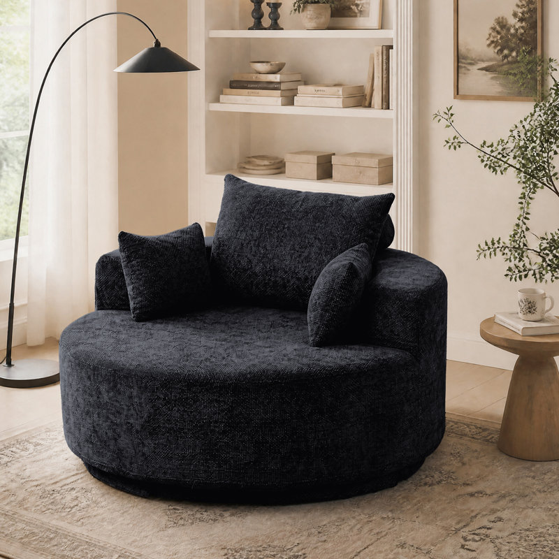 Fauteuil rond à compression de 55 po avec dossier rembourré et assise profonde, Black