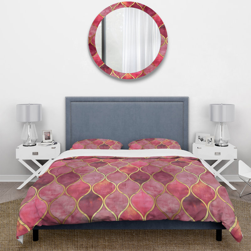Ensemble de housse de couette rose doré Midcentury Trellis II - Midcentury, Housse de couette très grand + 2 taies décorativ