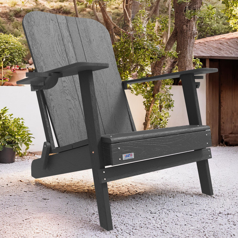 Breianna Foldable Outdoor Adirondack Chair, Black
