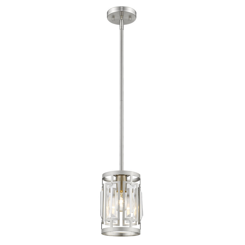 Luminaire suspendu cylindrique 1 lumière Stradley, H 56,25 po x l 6,5 po x P 6,5 po, Nickel brossé