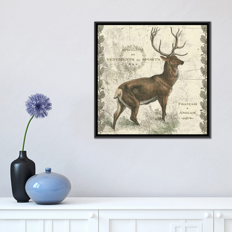 Elk, impression sur toile tendue Regal, H 18 po x l 18 po x P 1,5 po, Toile encadrée noire, Pas de tapis