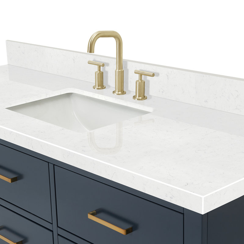 4_ARIEL Hutton 60 Single Sink Bathroom Vanity with Carrara White Quartz, Midnight Blue, Satin Brass, 54"