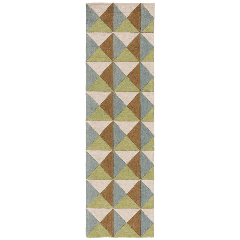 Glenwood Geometric Handmade Tufted Wool/Cotton Area Rug in Beige/Green, Runner 2'3" x 8'