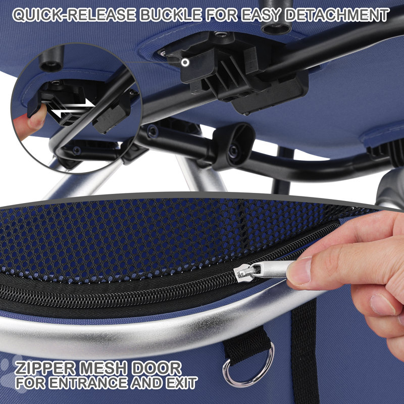 3-In-1 Pet Stroller, Foldable Dog Cat Jogger Stroller With Detachable Carrier, Multi-Angle Handle, Navy