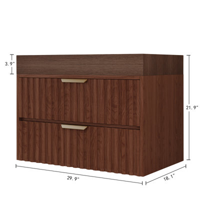 Meuble-lavabo flottant moderne de 30 po avec plateau en pierre frittée sans soudure et lavabo en céramique - 2 tiroirs à fermeture en douceur, fixation murale