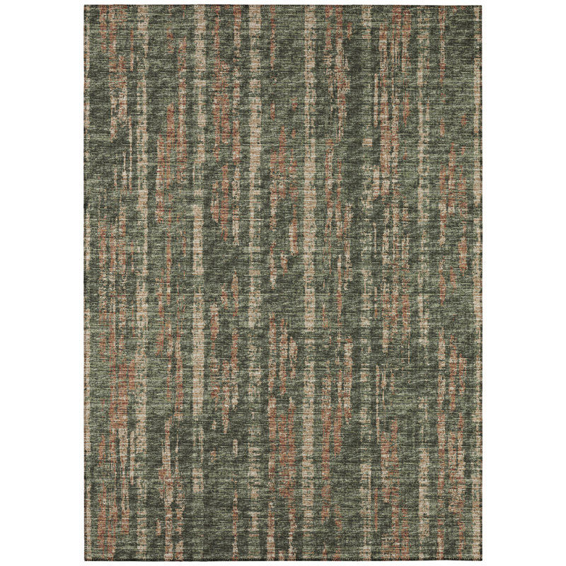 Green Chenille Flat Woven Washable Rectangular Rug 3' x 5'