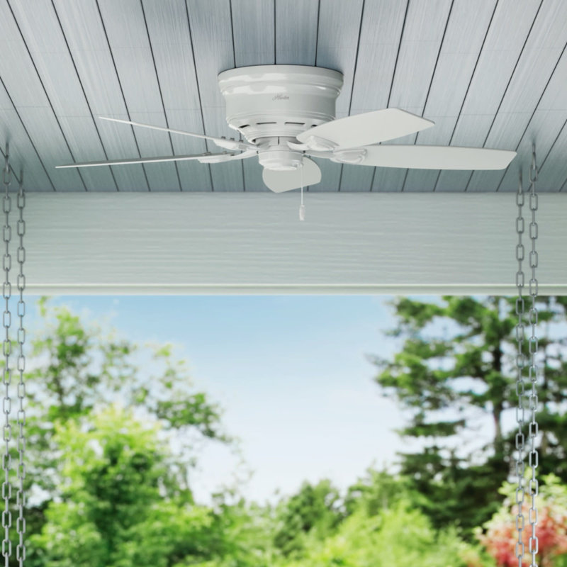 48" Sea Wind 5 - Blade Flush Mount Outdoor Ceiling Fan with Pull Chain, White