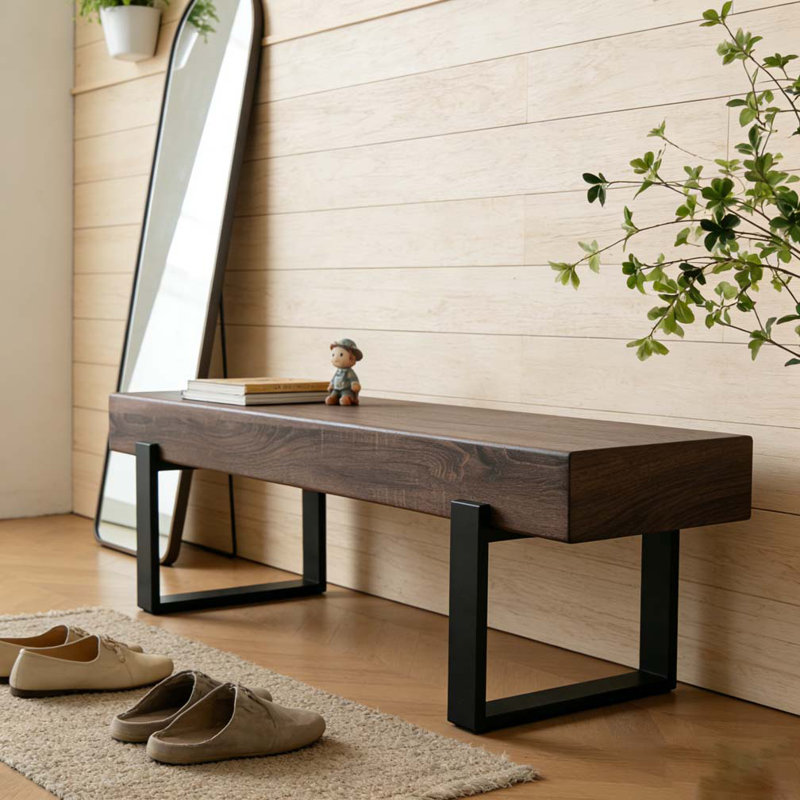 59" Dining Bench, Black + Dark Walnut