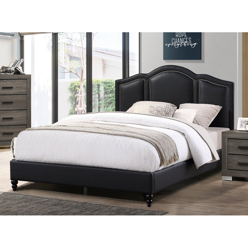 Lit plateforme tapissier Suniga, Noir, Double