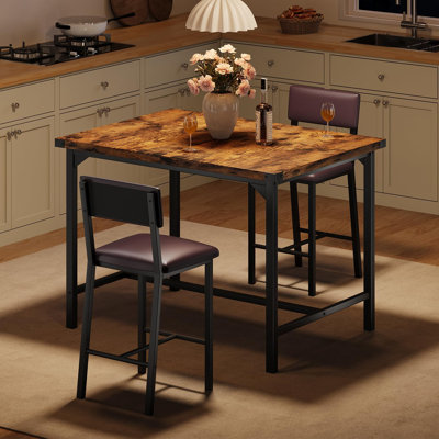 Dining Table Set for 2 w/Counter Height Table & 4 Upholstered Bar Stools, 3-Piece Kitchen Table Set with Footrest & Corner Protector, for Kitchen Room by 17 Stories
