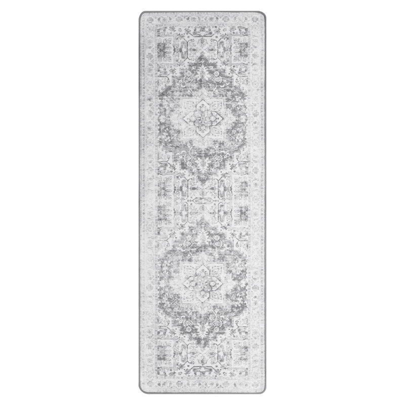 Nathalya Oriental Performance Machine Washable Non-Slip Neutral Gray Indoor Runner Rug, Runner 2' x 5'