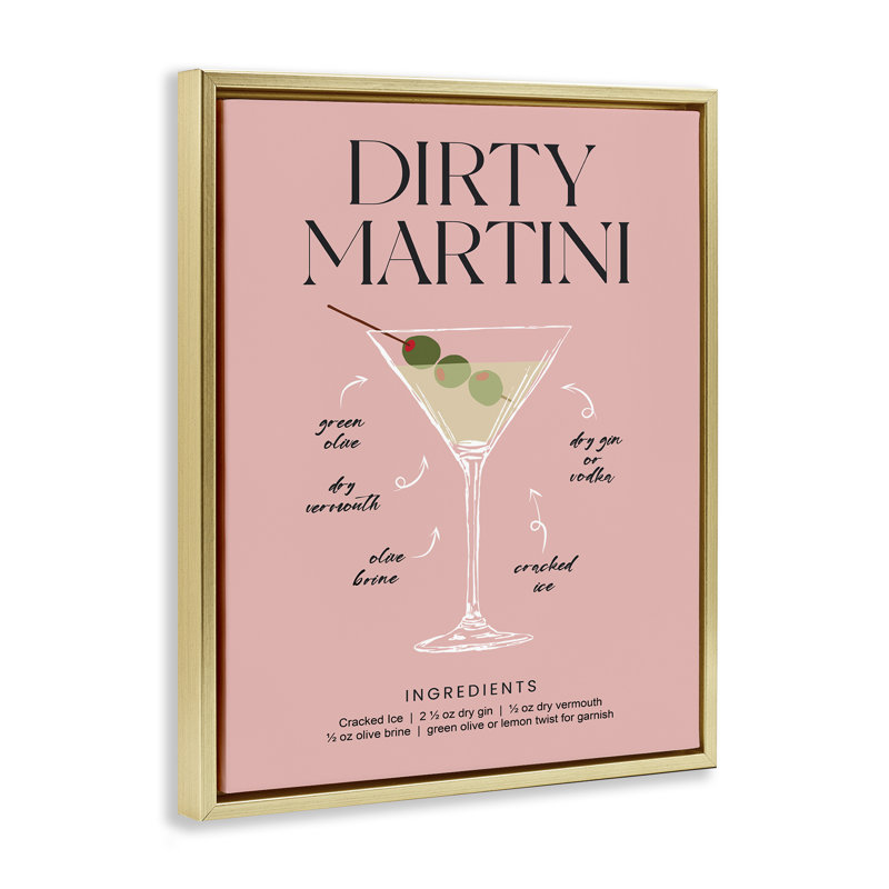 Cadre flottant Dirty Martini Pink Recipe, H 31 po x l 25 po, Cadre flottant métallique doré