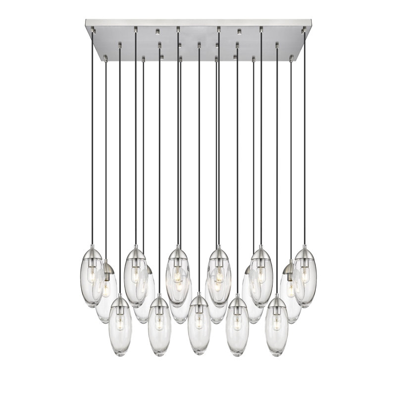 Lustre en forme de larme à 17 lumières Vannie, Nickel brossé