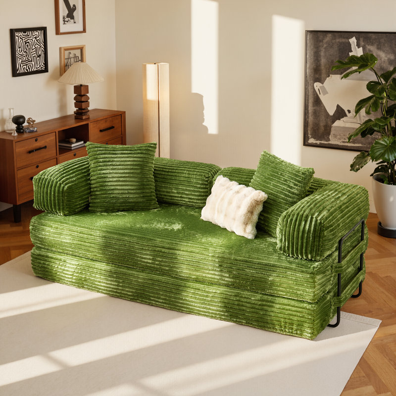 Canapé-lit escamotable convertible avec 2 oreillers Boneless, Plush Green