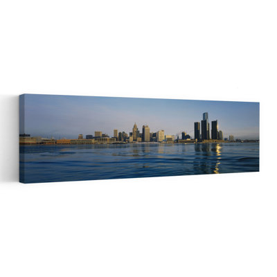 Bâtiments au bord de l'eau, Detroit, Michigan, États-Unis, art contemporain abstrait, art mural de la ville