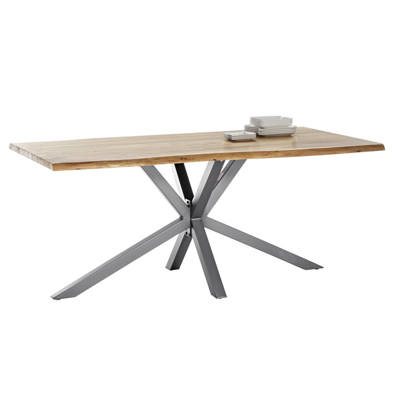Brook Hallow Acacia Solid Wood Top Metal Base Dining Table, Black, 78cm H x 180cm L x 90cm W