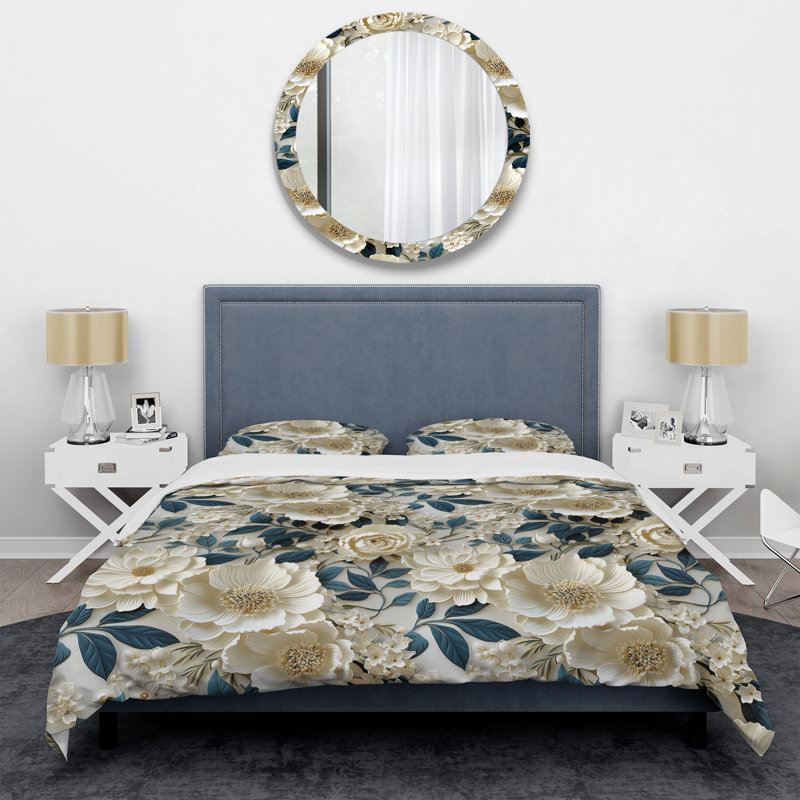 Ensemble de housse de couette Cream Delicate Lace Flower Botanics IV, Housse de couette pour très grand lit et 2 très