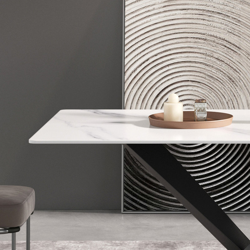 Sintered Stone Dining Table, Black, 29.53” H x 63" W x 35.4" D, White