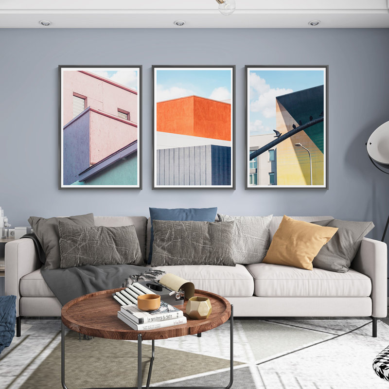 Arts-Construction - Art mural encadré en aluminium - Ensemble de 3 reproductions d'art encadrées sur toile, Noir