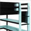 Lit mezzanine double en bois avec bureau, rangement latéral, multi-tablettes et lumière RVB, bleu nuage