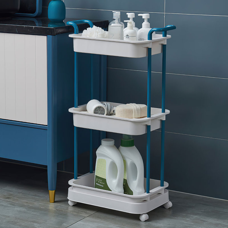 34.5'' H x 20.8'' W Utility Cart with Wheels, Blue/White