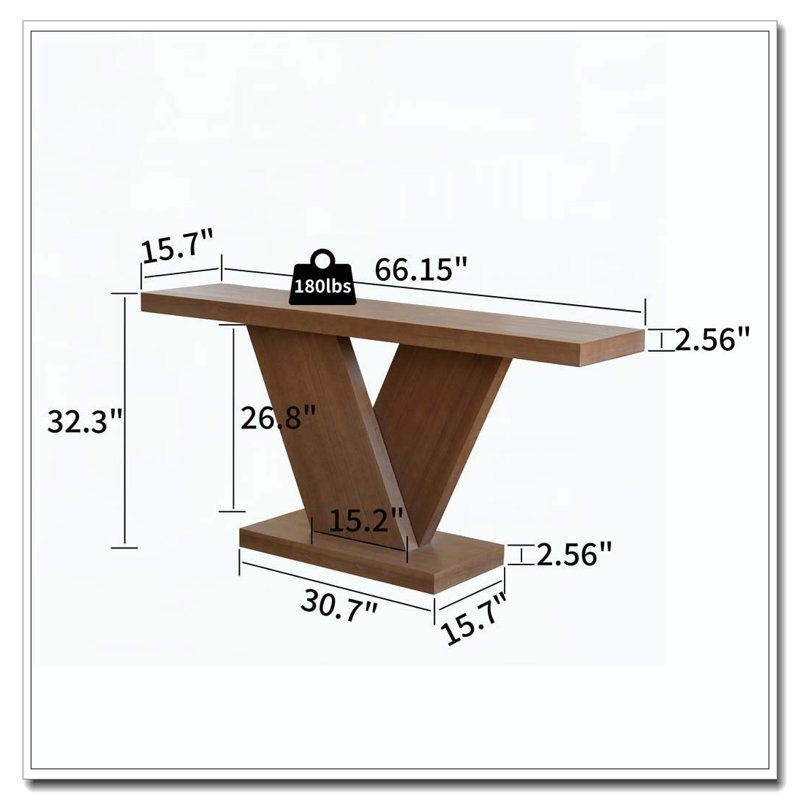 Console en L 66 po avec pieds en X et placage de bois massif, Noyer